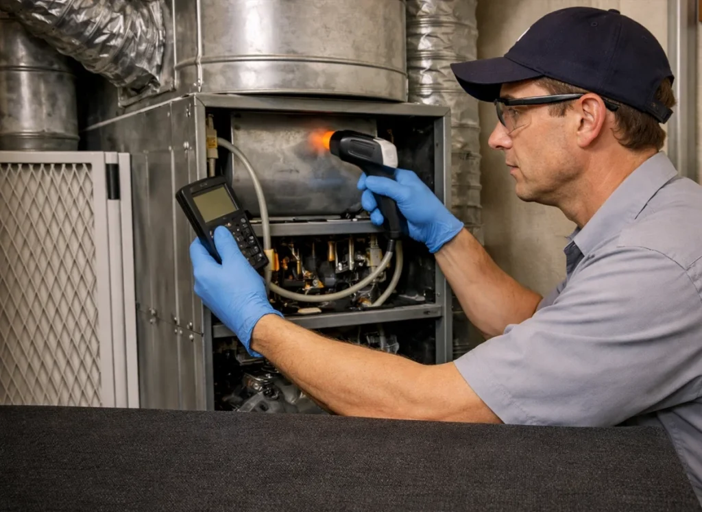 HVAC technician performing seasonal tune up checks to improve comfort and efficiency in Wylie TX